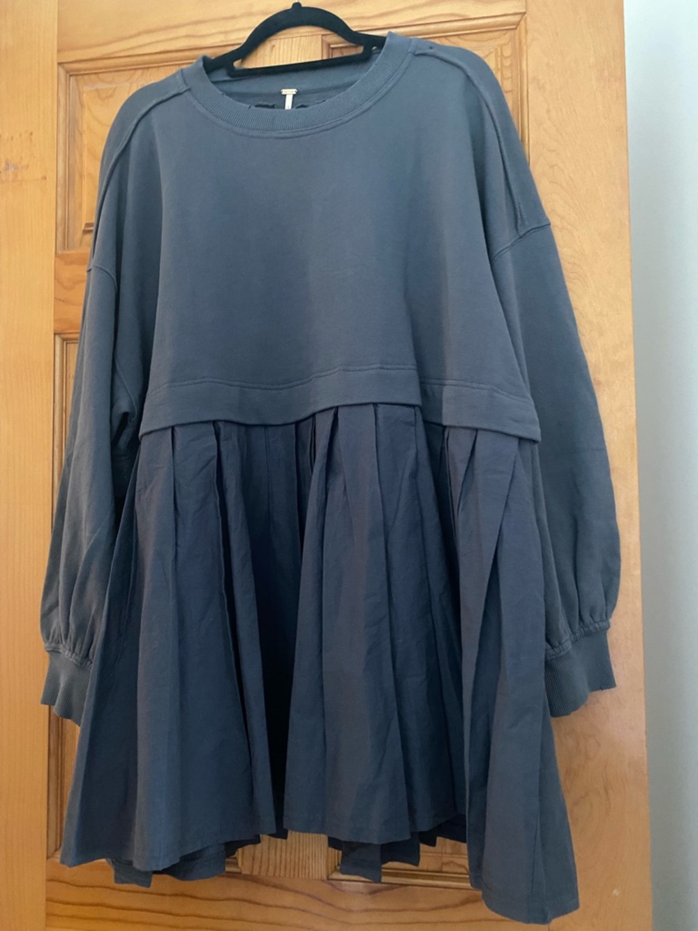 Free People Eleanor Sweatshirt Dress Washed GrayPleated Babydoll Oversize S NWT